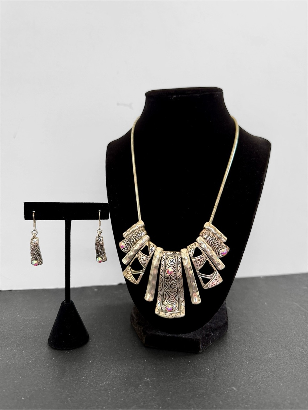 Lia Sophia Silver-Tone Geometric Necklace & Earrings with Aurora Borealis Stones
